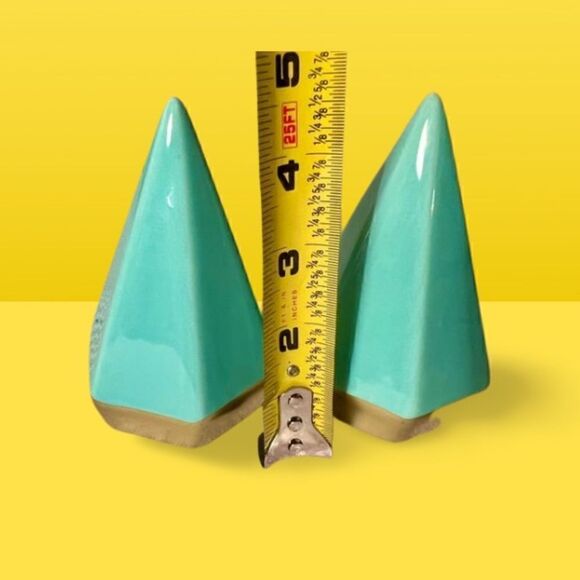 Aqua MCM Style Art Decor Ceramic Cone With Gold Accent. - Picture 3 of 4